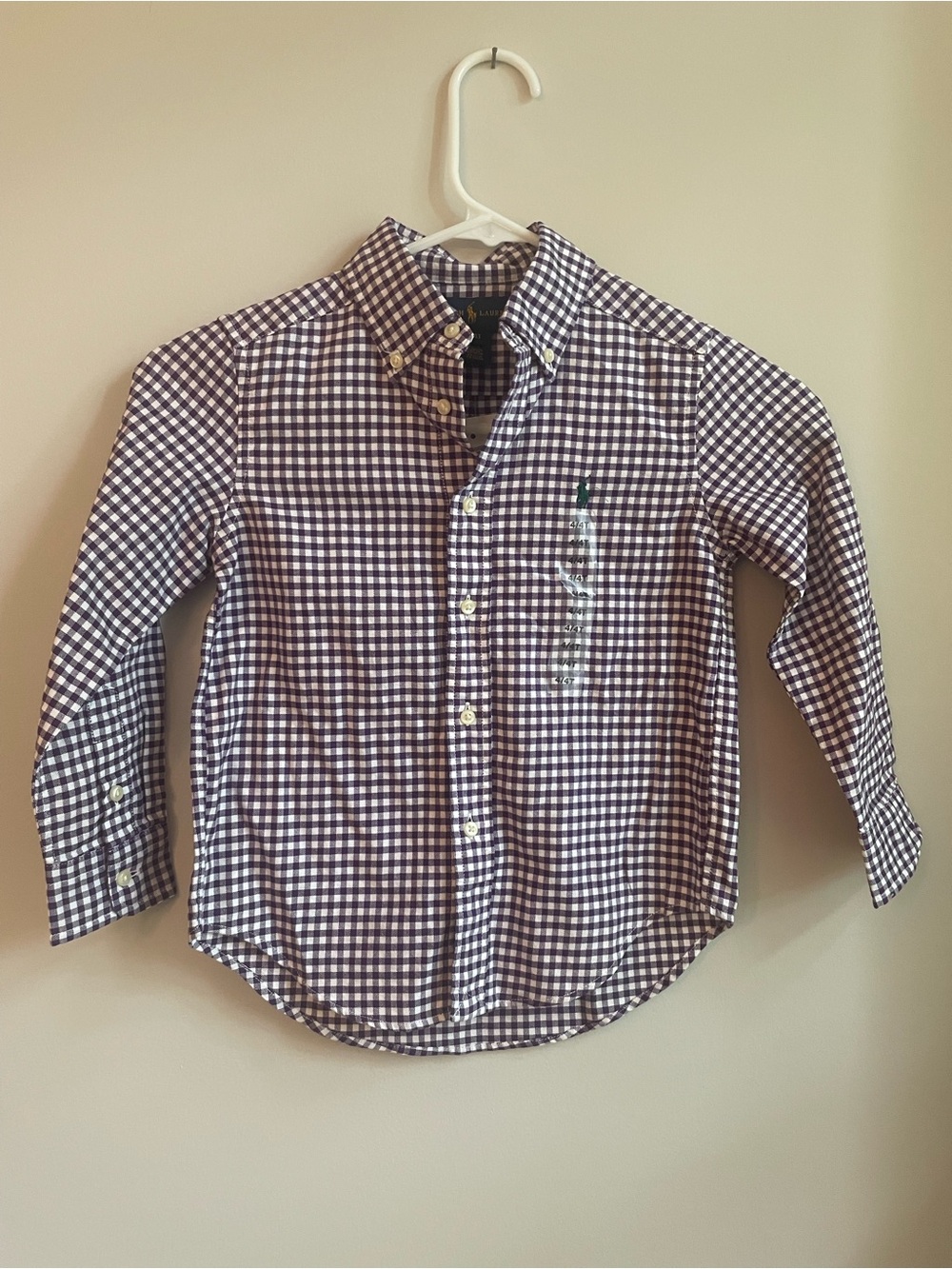 NWT Ralph Lauren Boys Long Sleeve Button-Down Check Shirt Purple/White 4/4TNWT